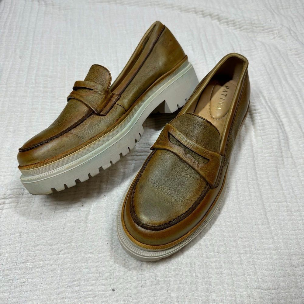 Patina Womens Zoe Chunky Platform Loafers Neutral Academia Vintage Inspired Sz 9